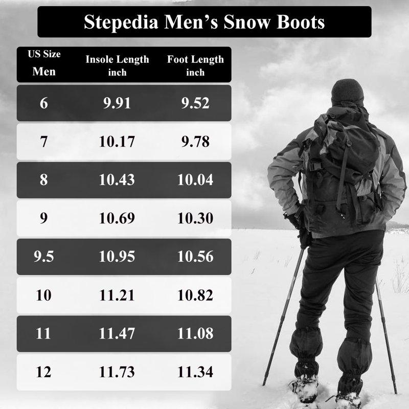 Stepedia Men's Waterproof Snow Boots Warm Insulated Faux Fur Lined Mid Calf Outdoor Winter Boots Black