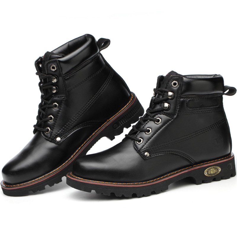 Tanleewa Steel Toe Leather Work Boots For Men Durable Safety Work Shoe Size 9.5