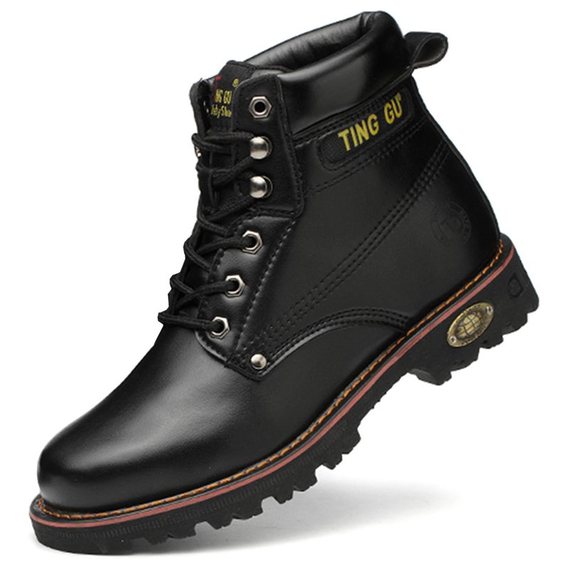 Tanleewa Steel Toe Leather Work Boots for Men Durable Safety Work Shoe Size 9.5