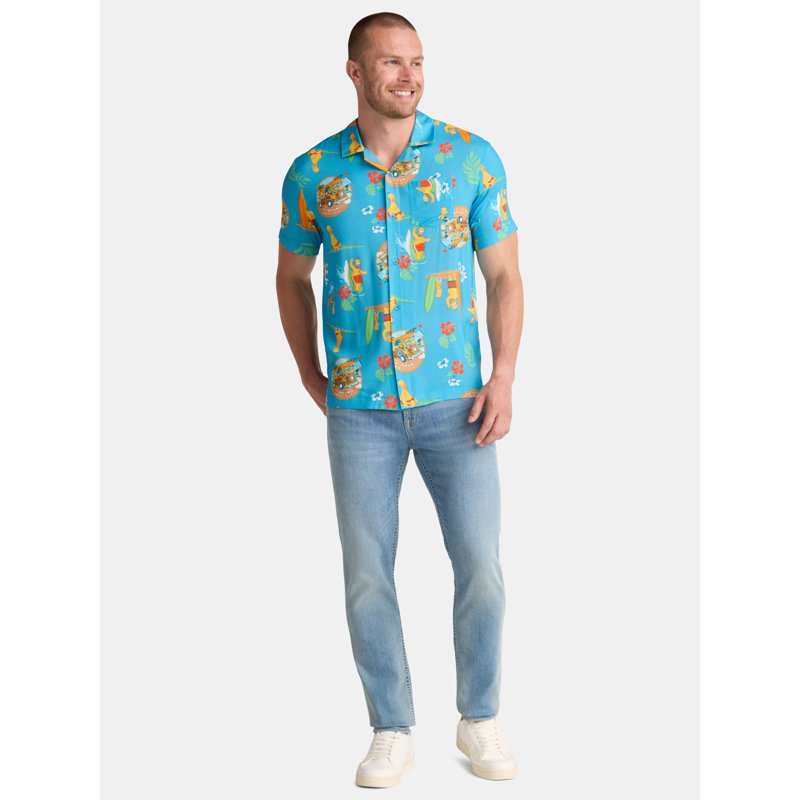 The Simpsons Men's And Big Men's Vacation Time Graphic Button Up Shirt Sizes S-3XL