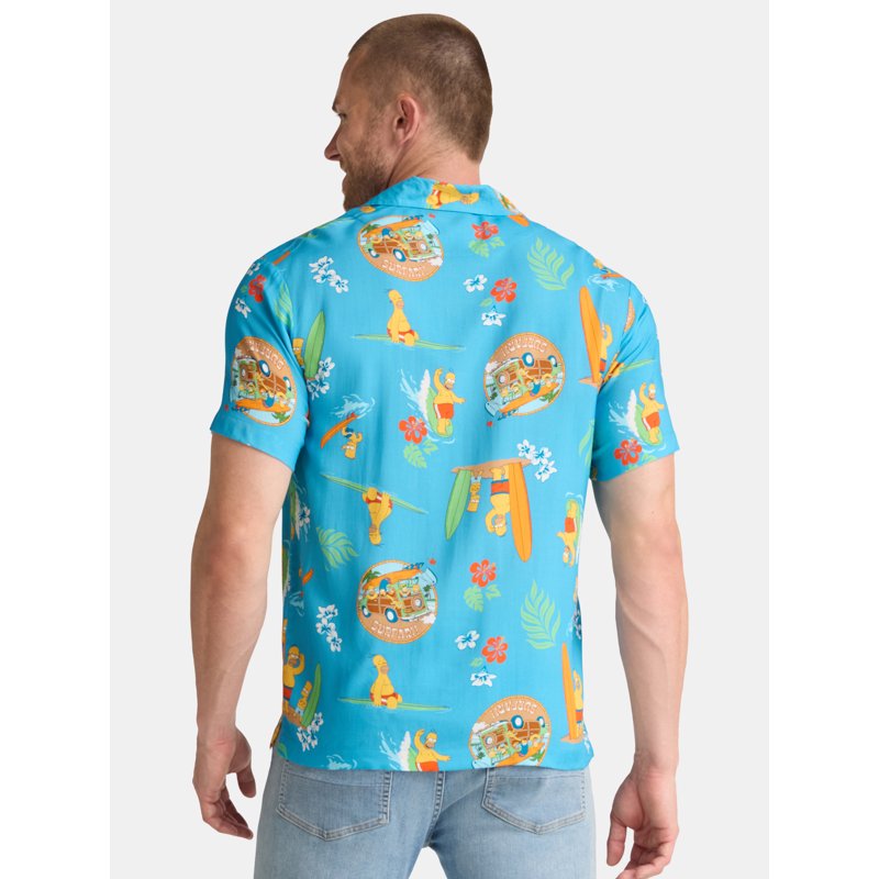 The Simpsons Men's And Big Men's Vacation Time Graphic Button Up Shirt Sizes S-3XL