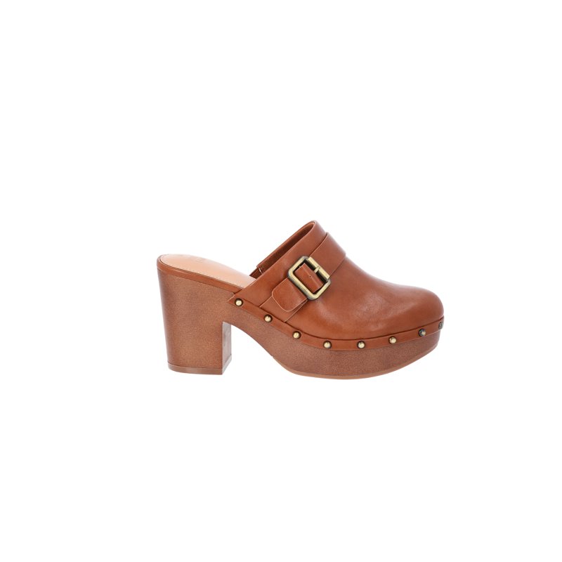 Time And Tru Women's Faux Leather Heeled Clogs