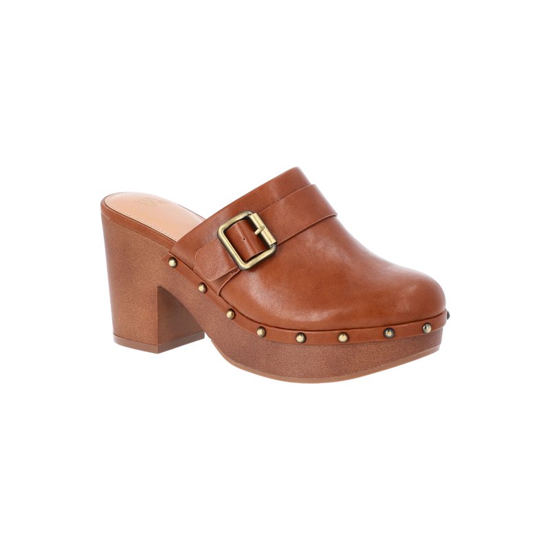 Time and Tru Women's Faux Leather Heeled Clogs