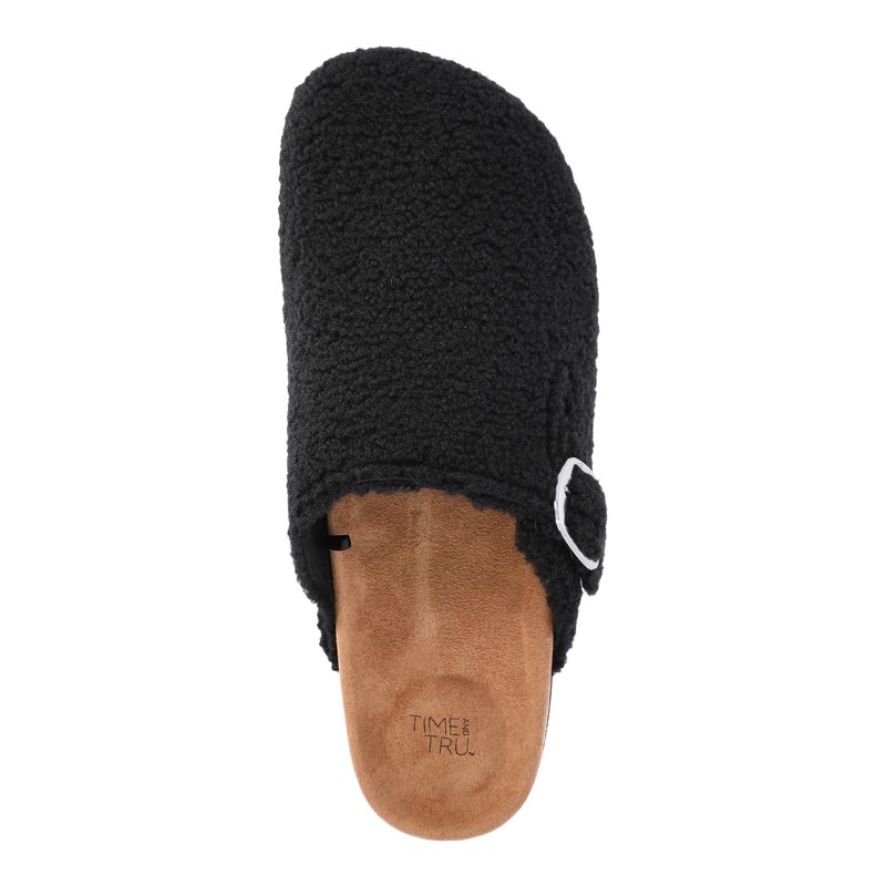 Time And Tru Women's Faux Shearling Buckle Clogs