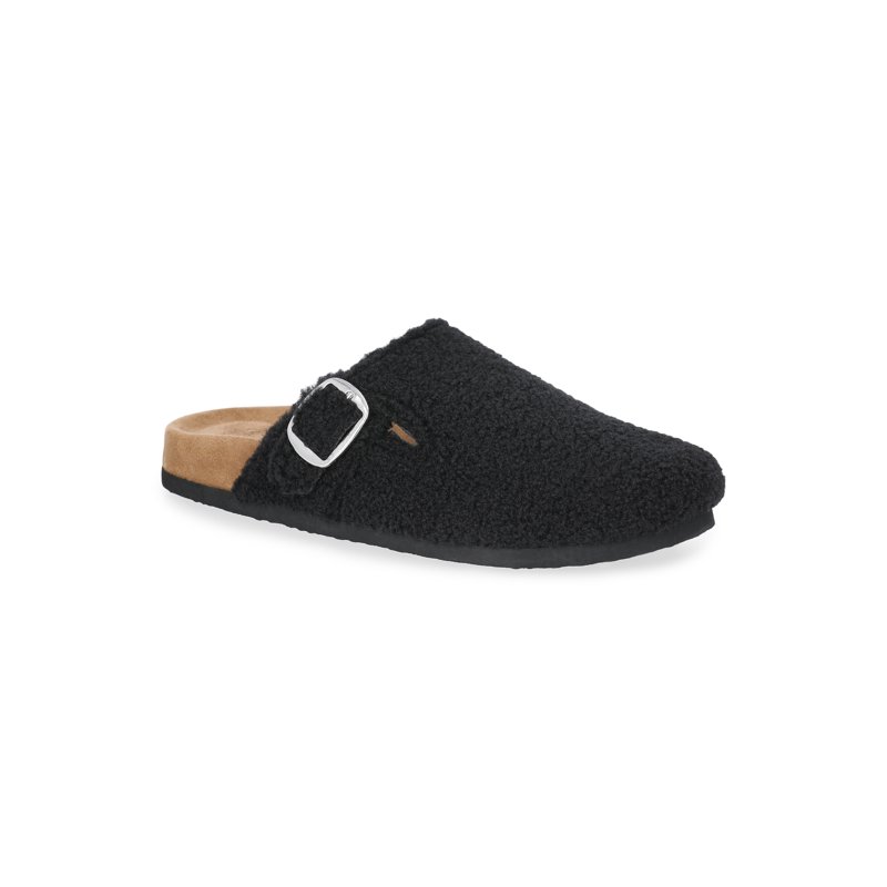 Time and Tru Women's Faux Shearling Buckle Clogs