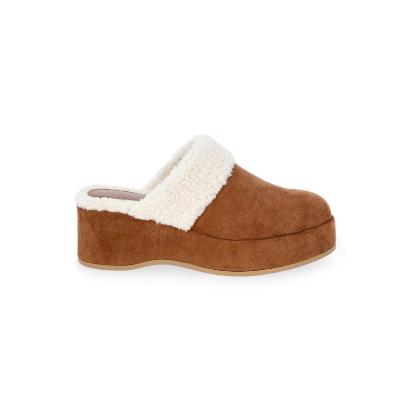 Time And Tru Women's Faux Shearling Wedge Clogs