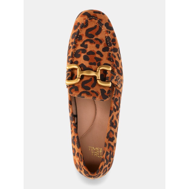 Time And Tru Women's Leopard Faux Suede Loafers With Buckles