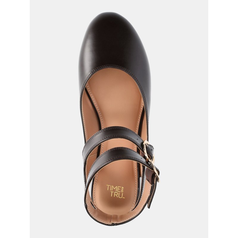 Time And Tru Women's Strappy Mary Jane Flats With Statement Buckles