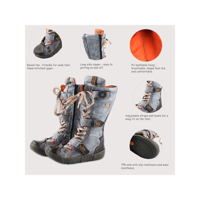TMA EYES Zipper And Strap Style Casual High - Top Boots