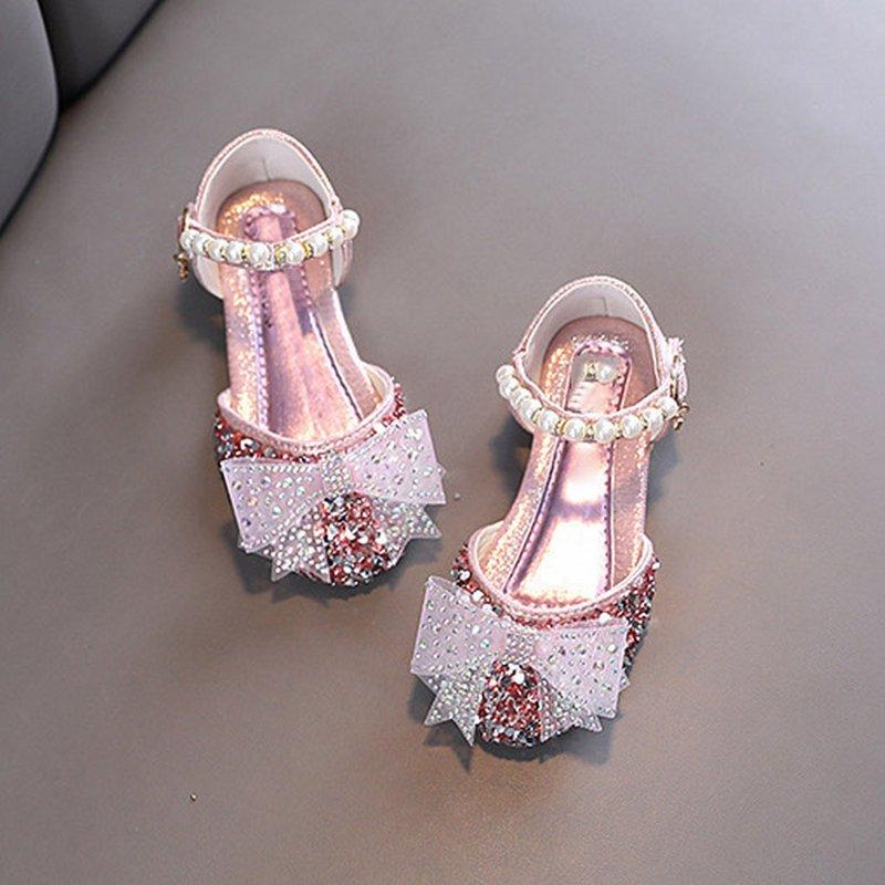 TOWED22 Princess Shoes Girls Dress Shoes Flower Princess Shoes Glitter Mary Jane Low Heels For Party Wedding (Pink 1.5)