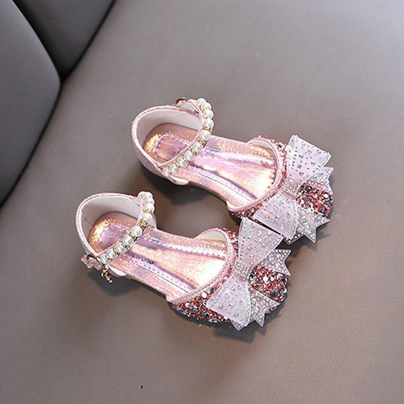 TOWED22 Princess Shoes Girls Dress Shoes Flower Princess Shoes Glitter Mary Jane Low Heels For Party Wedding (Pink 1.5)
