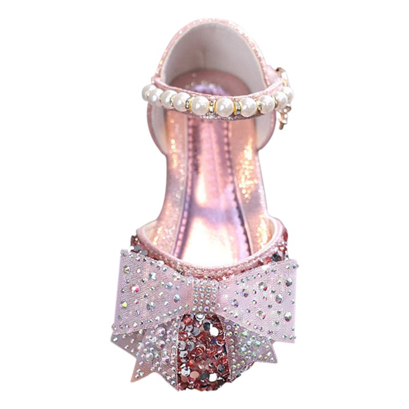TOWED22 Princess Shoes Girls Dress Shoes Flower Princess Shoes Glitter Mary Jane Low Heels For Party Wedding (Pink 1.5)