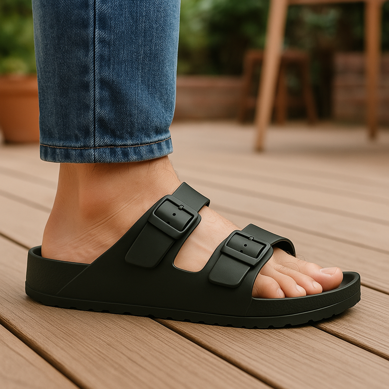 TX102 Men’s Sandals – Arch Support Slide Sandals With Adjustable Buckle Straps Soft Cushioned Footbed Non-Slip Sole Open Toe Comfort For Indoor Outdoor & Everyday Use