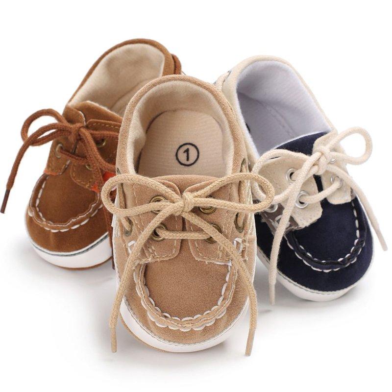 URMAGIC Toddler Baby Girls Boys Leather Soft Sole Crib Shoes Lace-up Flat Boat Shoe