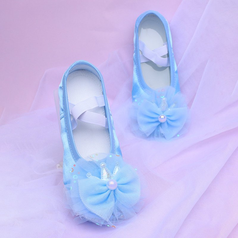 Utlike Girls Ballet Shoes Children Dance Shoes Ballet Performance Lace Bow Yoga Shoes Cosy Footwear Blue