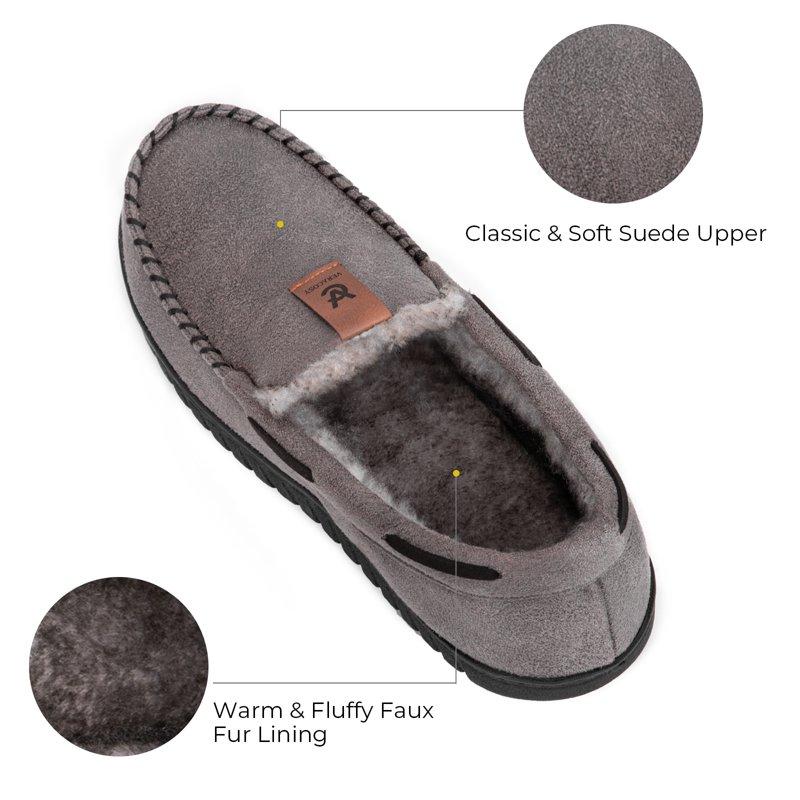 VeraCosy Men's Classic Moccasin Slippers Soft Faux Suede Memory Foam Closed-back Indoor House Shoes