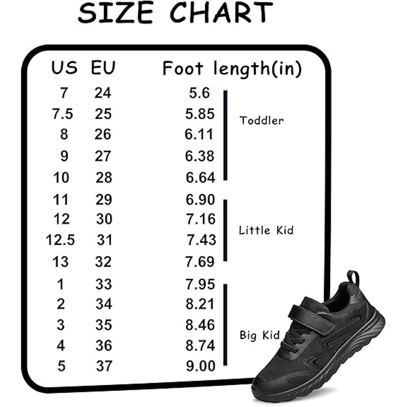 Vibdiv Boys Girls School Shoes Kids Sneakers Athletic Running Tennis Walking Shoes Black Big Kid Size 3
