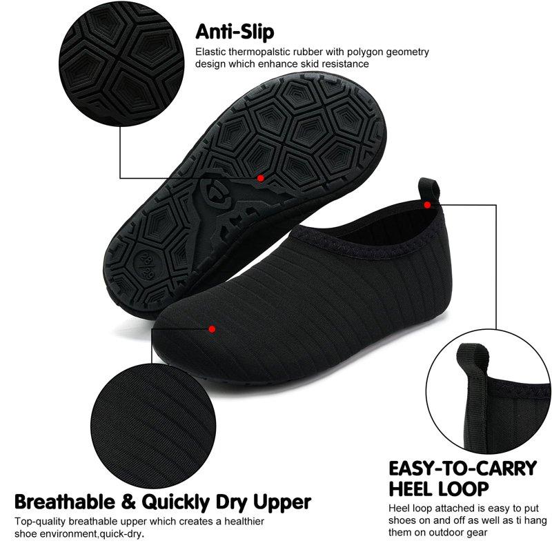 VIFUUR Kids Water Shoes Girls Boys Quick Dry Aqua Socks For Beach Swim Outdoor Sports Black