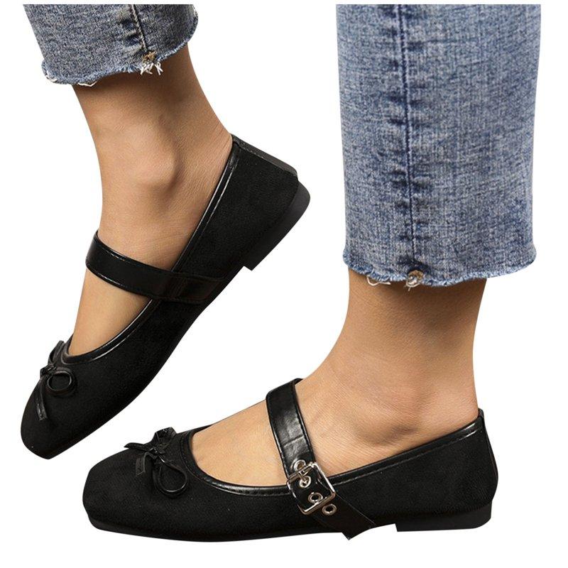 Viluyesy Flats For Womens Low Heels Square Toe Buckle Strap 2025 Fashion Dressy Shoes Black