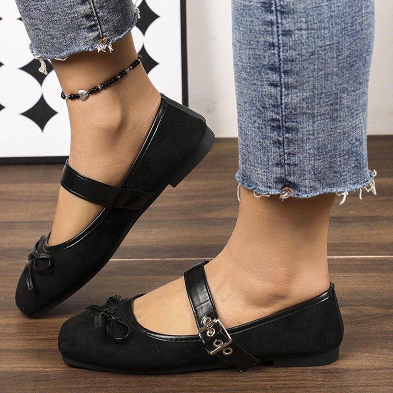 Viluyesy Flats for Womens Low Heels Square Toe Buckle Strap 2025 Fashion Dressy Shoes Black