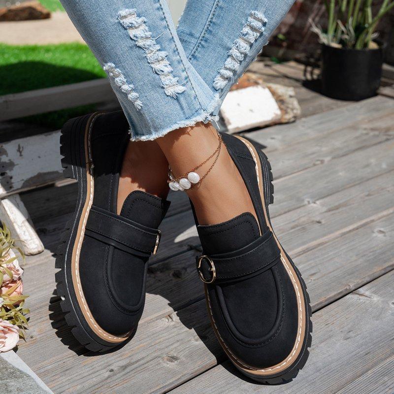 Vintage Penny Loafers For Women Autumn Fall Casual Buckle Platform Chunky Slip On Walking Oxfords Dress Shoes