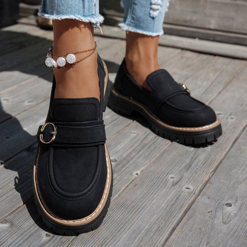 Vintage Penny Loafers For Women Autumn Fall Casual Buckle Platform Chunky Slip On Walking Oxfords Dress Shoes