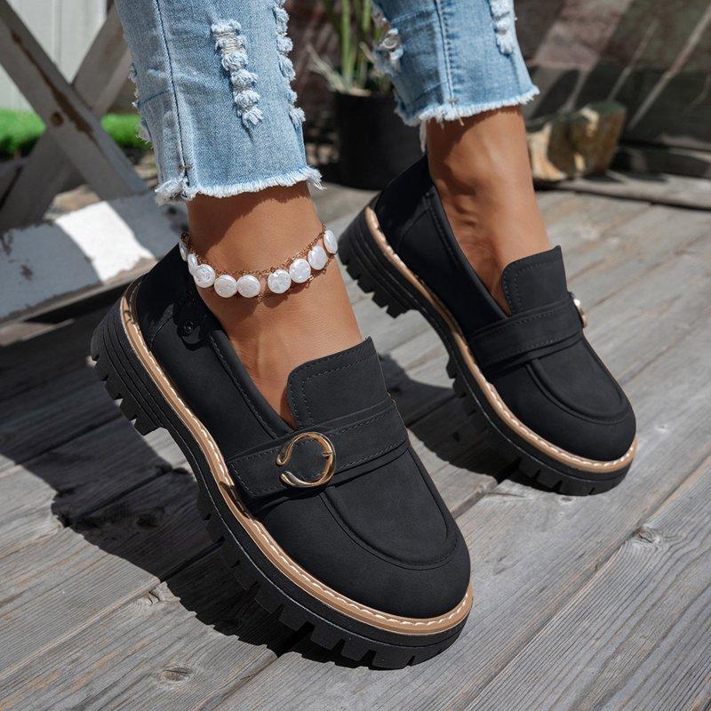 Vintage Penny Loafers For Women Autumn Fall Casual Buckle Platform Chunky Slip On Walking Oxfords Dress Shoes