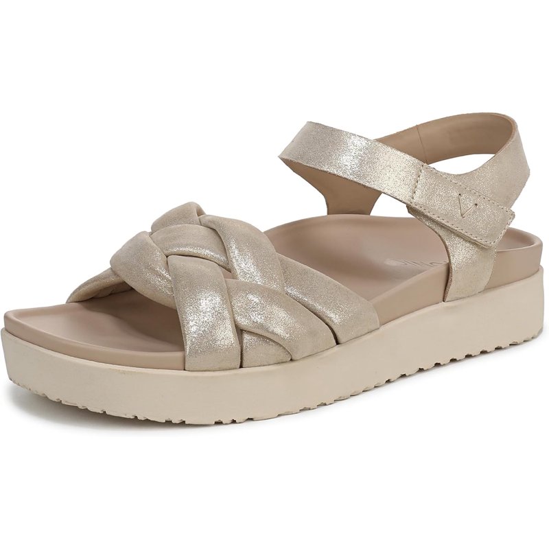 Vionic Women's Rosa Strappy Sandal Gold Leather 7.5W