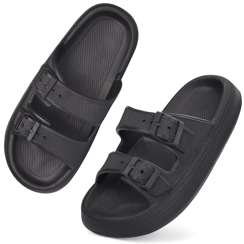 VONMAY Unisex Slides Sandals Thick Sole Pillow Sandals with Adjustable Double Buckle