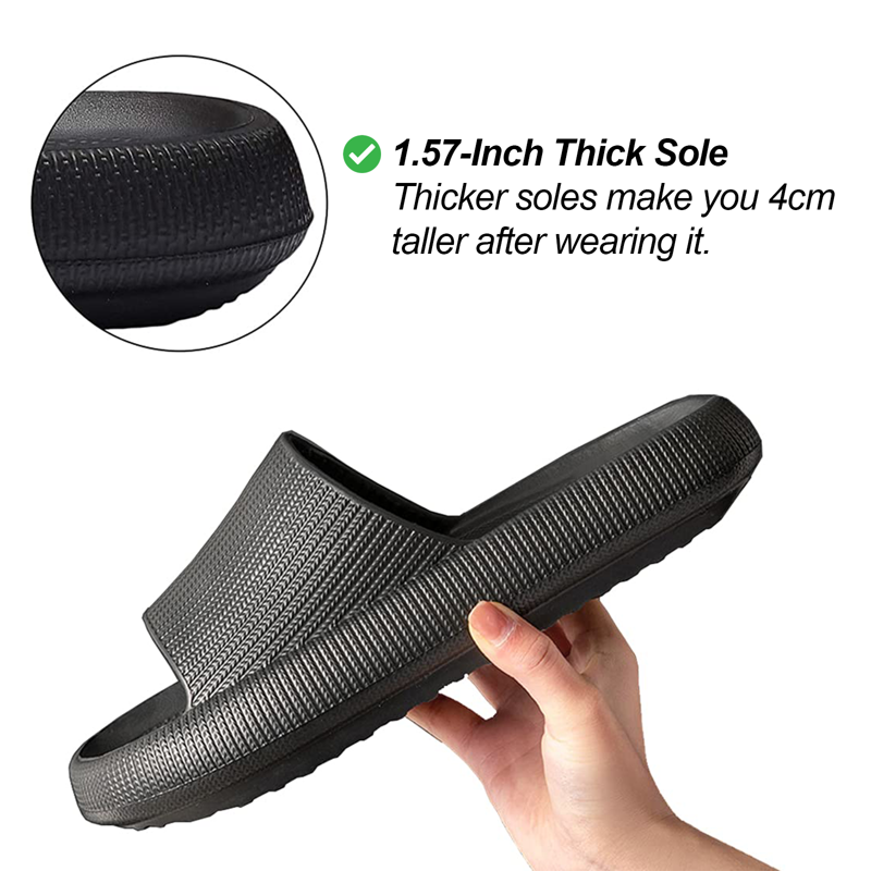 WALL QMER Cloud Slide Sandal For Women And Men Bathroom Shower Slippers EVA Anti-Slip Quick Drying Shower Shoes Cushioned Thick Sole Black-01