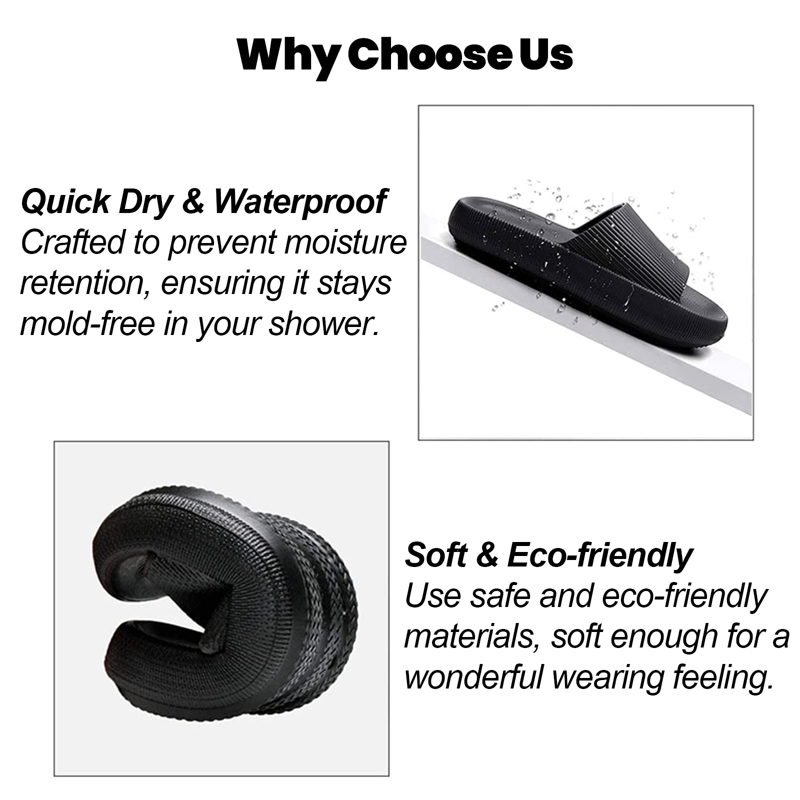 WALL QMER Cloud Slide Sandal For Women And Men Bathroom Shower Slippers EVA Anti-Slip Quick Drying Shower Shoes Cushioned Thick Sole Black-01