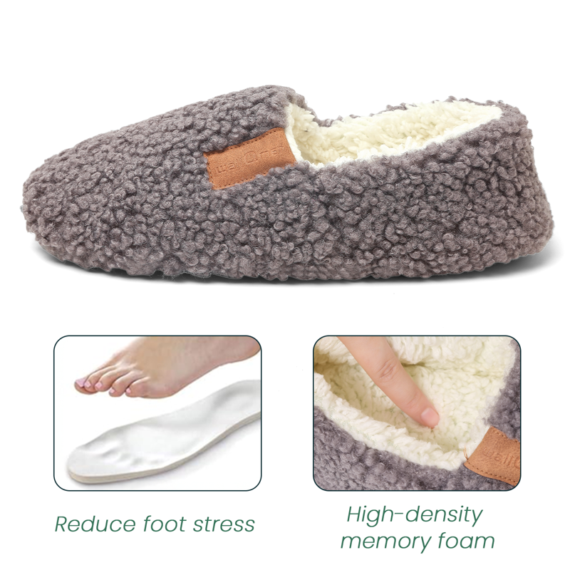WALL QMER Slippers For Women Indoor/Outdoor House Shoes Bedroom Non-slip Warm Fluffy Womens Slippers Women's Fuzzy Memory Foam Closed Back Slippers Gray