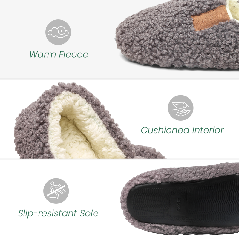 WALL QMER Slippers For Women Indoor/Outdoor House Shoes Bedroom Non-slip Warm Fluffy Womens Slippers Women's Fuzzy Memory Foam Closed Back Slippers Gray
