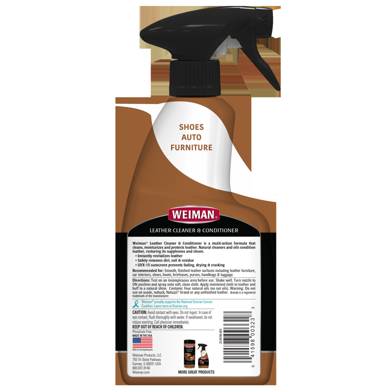 Weiman 3-In-1 Leather Cleaner & Conditioner For Furniture Car Seats Bags & Shoes UVX Protection 16oz