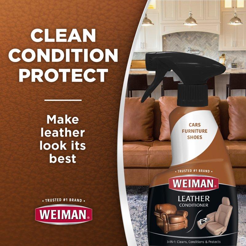Weiman 3-In-1 Leather Cleaner & Conditioner For Furniture Car Seats Bags & Shoes UVX Protection 16oz