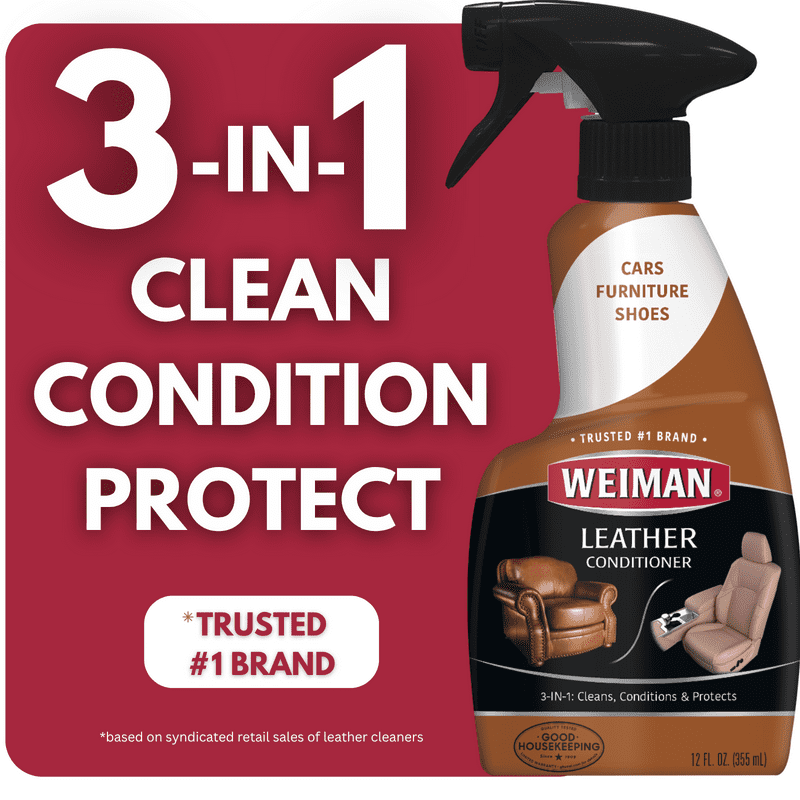 Weiman 3-In-1 Leather Cleaner & Conditioner for Furniture Car Seats Bags & Shoes UVX Protection 16oz