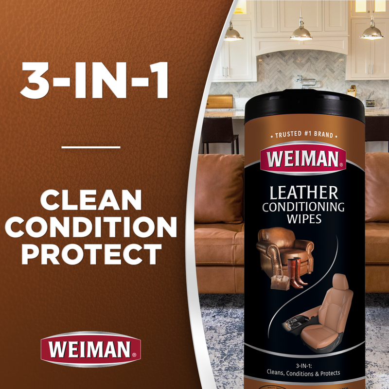 Weiman 3-In-1 Leather Cleaner Conditioner & Protection Wipes 30 Count