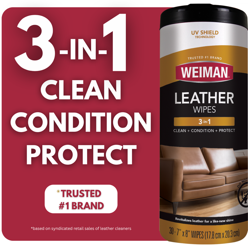 Weiman 3-In-1 Leather Cleaner Conditioner & Protection Wipes 30 Count