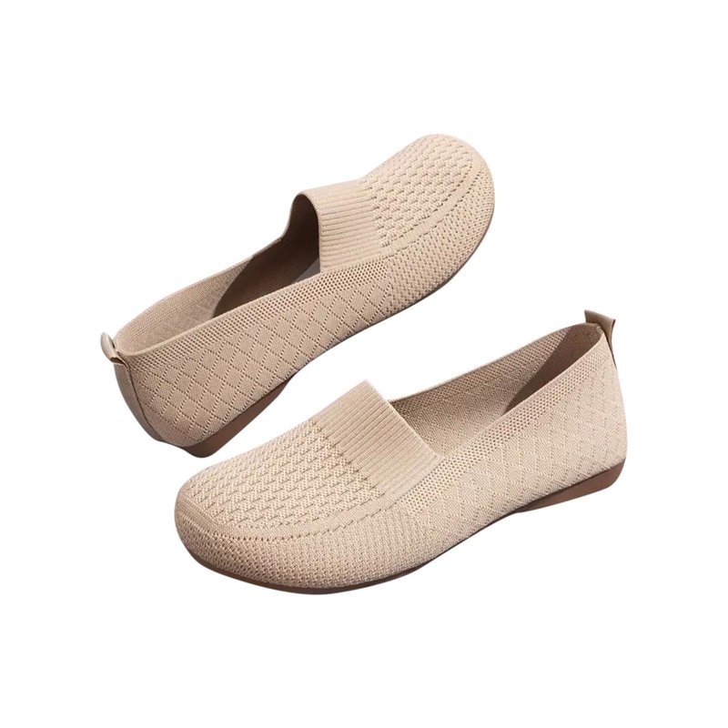 Wensltd Women Wide Width Square-Toe Knit Flats Breathable Shallow Color-Block Slip-On Shoes For Office Casual Outings