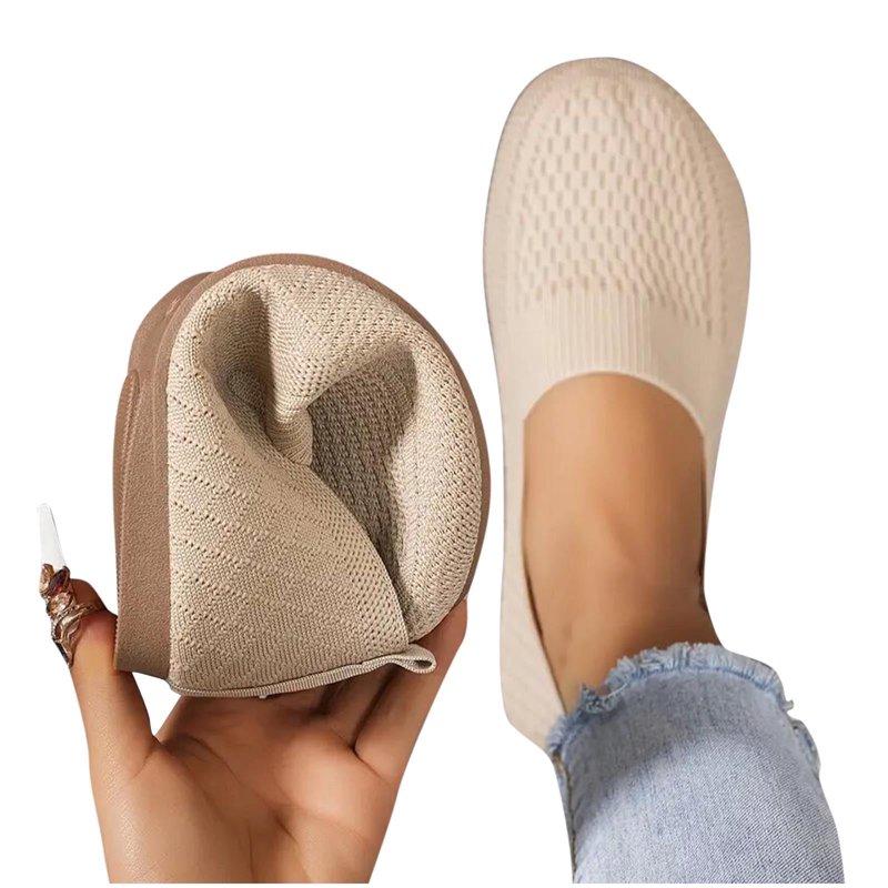 Wensltd Women Wide Width Square-Toe Knit Flats Breathable Shallow Color-Block Slip-On Shoes for Office Casual Outings