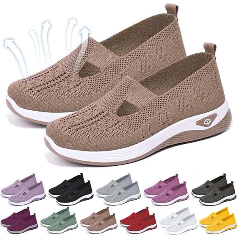 Willtoo Women's Woven Orthopedic Breathable Soft Shoes Go Walking Slip on Diabetic Foam Shoes Hands Free Slip in Sneakers Arch Support Khaki