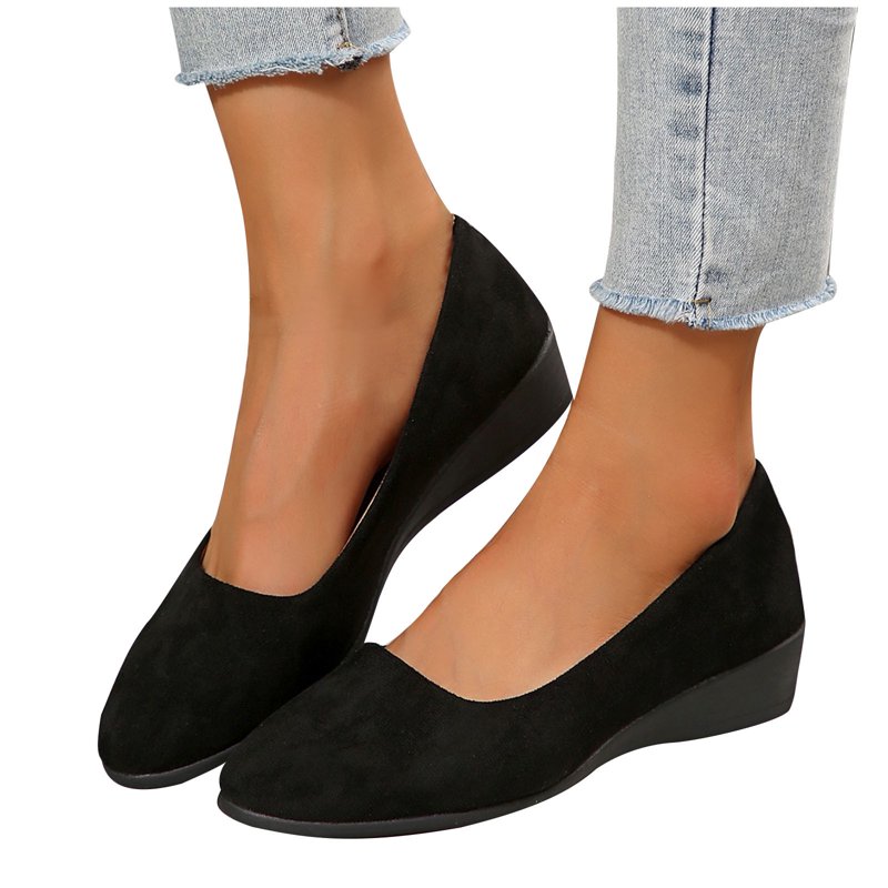 WMTBSRSW Women's Wedges Low Heel Pumps Solid Solid Closed Round Toe Wedge Pumps Dress Wedding Office Work Church Shoes Casual Summer Flats Shoes