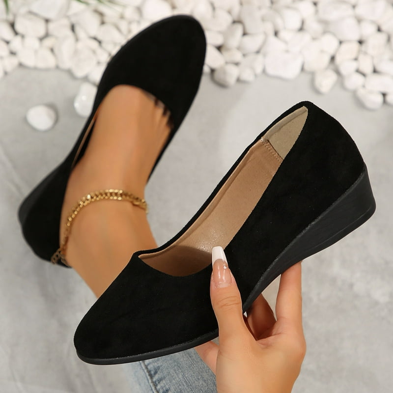 WMTBSRSW Women's Wedges Low Heel Pumps Solid Solid Closed Round Toe Wedge Pumps Dress Wedding Office Work Church Shoes Casual Summer Flats Shoes