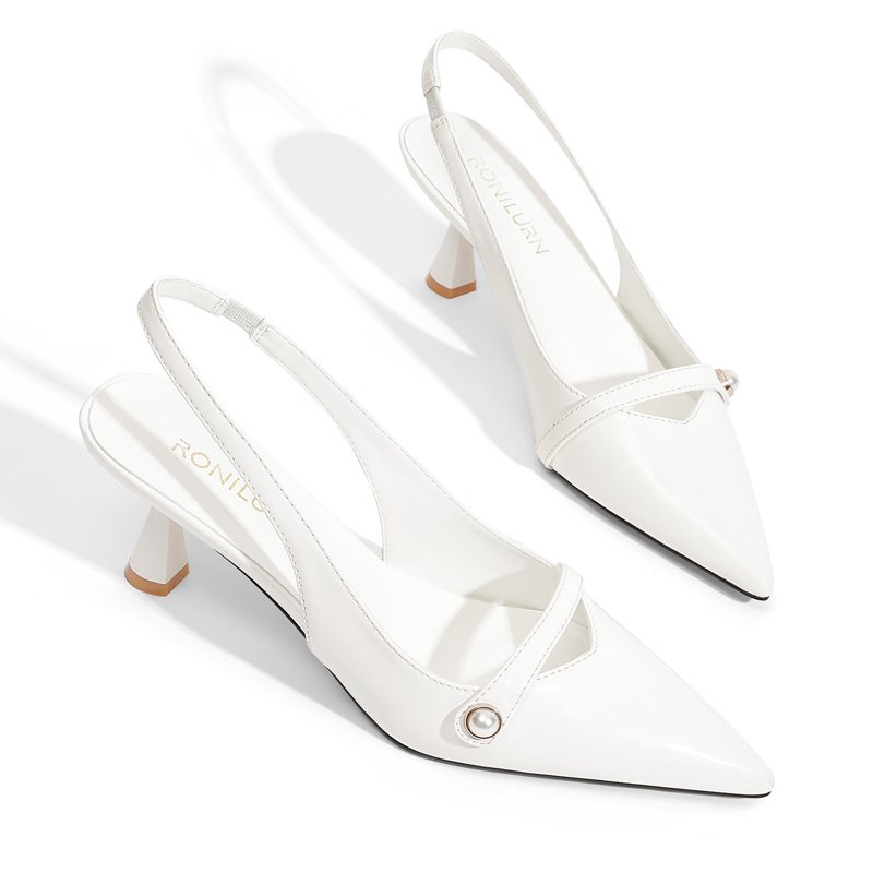 Women Kitten Heels Slingback Low Heel Pumps Dress Shoes For Women Closed Pointed Toe Pearl Heels For Work Wedding Bridal
