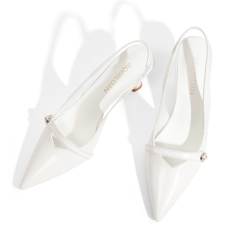 Women Kitten Heels Slingback Low Heel Pumps Dress Shoes For Women Closed Pointed Toe Pearl Heels For Work Wedding Bridal