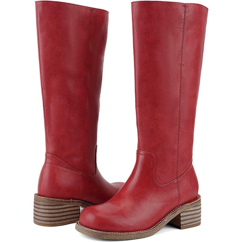 Women's Knee High Boots Chunky Block Heel Long Boots Square Toe Low Heel Boots For Women