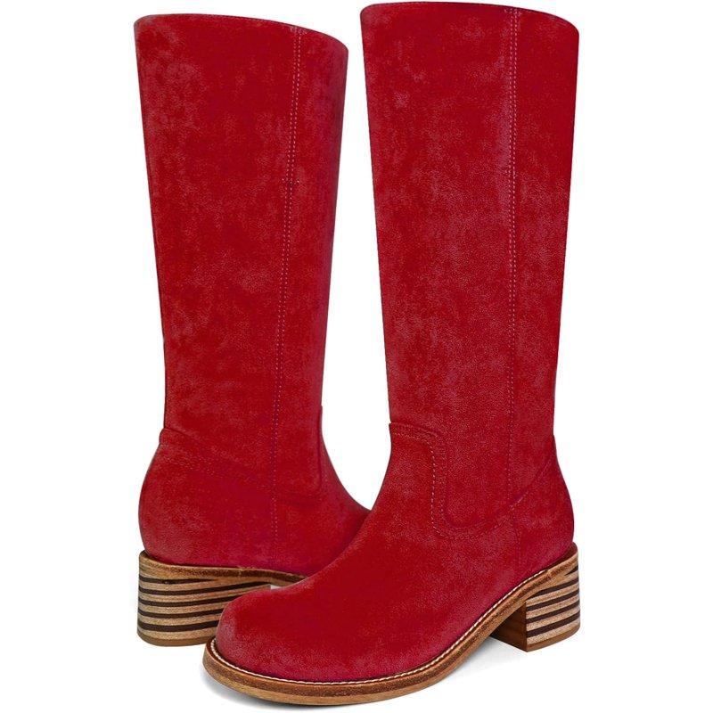 Women's Knee High Boots Chunky Block Heel Long Boots Square Toe Low Heel Boots For Women