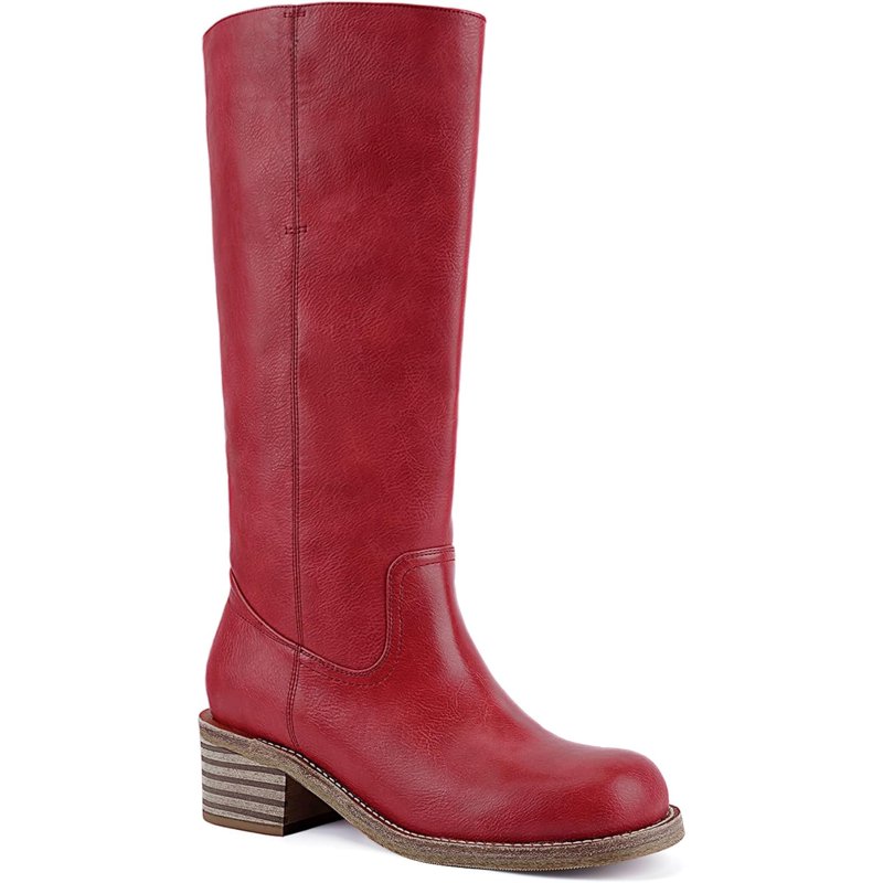 Women's Knee High Boots Chunky Block Heel Long Boots Square Toe Low Heel Boots for Women