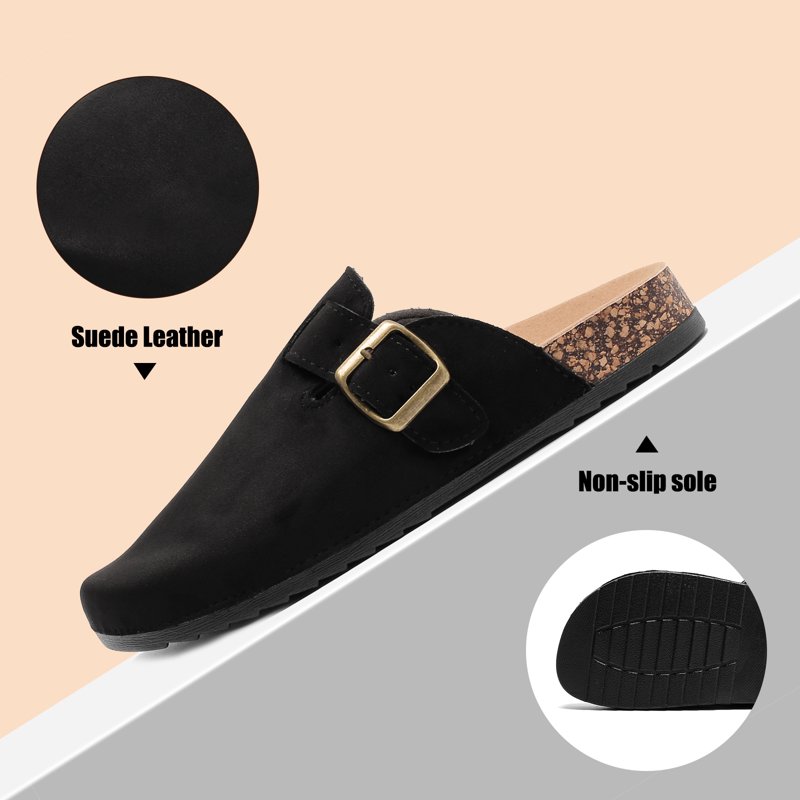 Women's Suede Clogs Mens Leather Mules Comfort Cork Footbed Antislip House Sandals Arch Support Potato Shoes With Adjustable Buckle