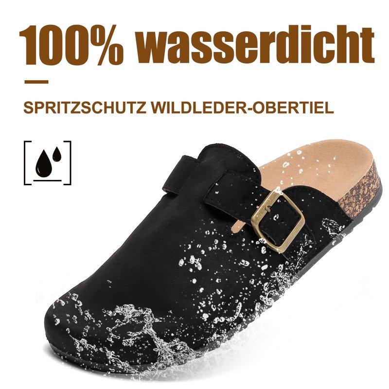 Women's Suede Clogs Mens Leather Mules Comfort Cork Footbed Antislip House Sandals Arch Support Potato Shoes With Adjustable Buckle